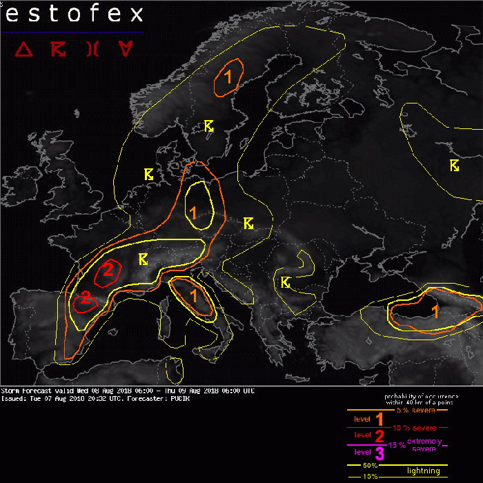 A screenshot of 'Estofex' Best Landscape Apps for weather forecast