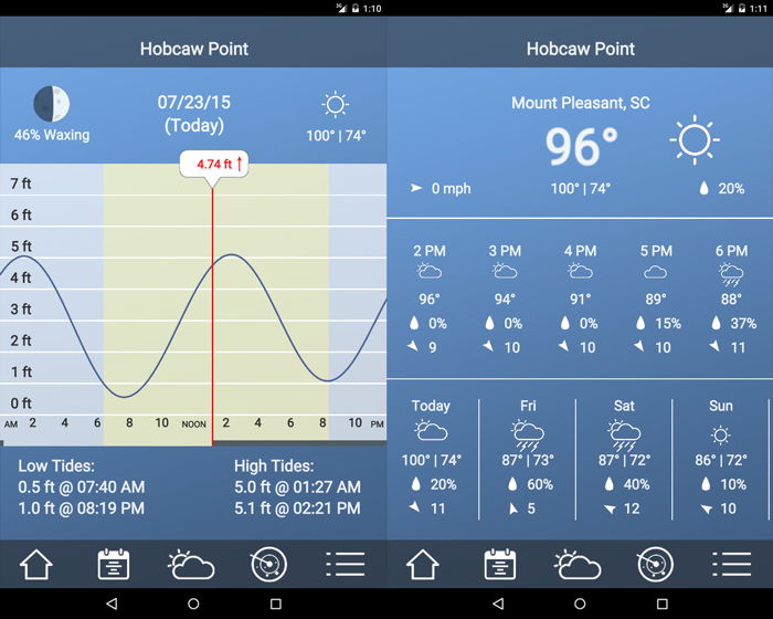 A screenshot of 'Tide Chart' Best Landscape Apps for seascapes