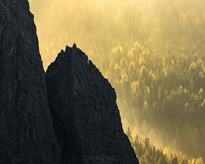 Mountains at Cinque Torri in the Italian Dolomites at sunset