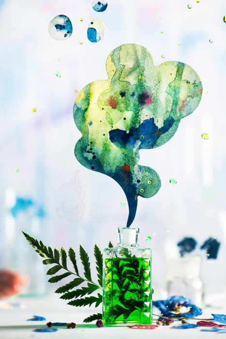 Bright and airy still life using analogous colors green and blue 