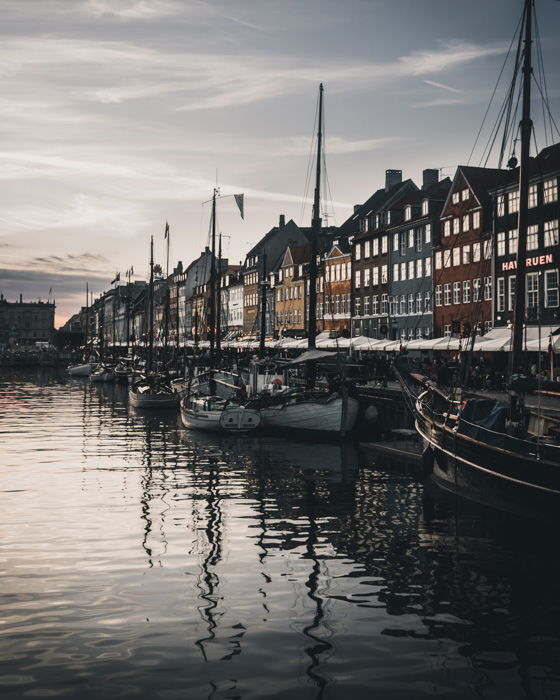 A serene harbour scene on a dull day