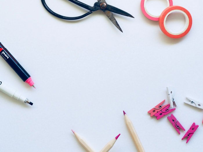 Flat lay photo of stationary on a white background 