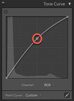 screenshot of adjusting the tone curve of an image on Lightroom for product photography editing