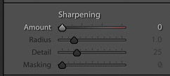 screenshot of adjusting the sharpness of an image on Lightroom for product photography editing