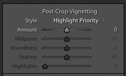 screenshot of adjusting the post crop vignetting on Lightroom for product photography editing