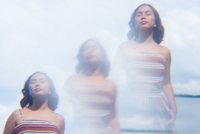 A dreamy fashion photography shot taken with a prism effect