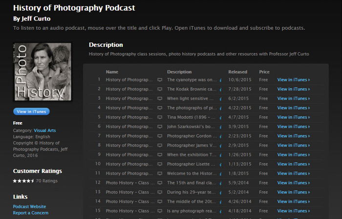 Screenshot of the 'History of Photography Podcast'