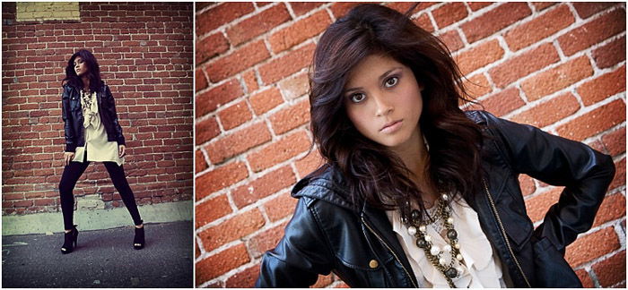 Stunning diptych of a dark haired girl posing outdoors - senior picture ideas