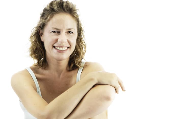 portrait of a female model against a white photography background