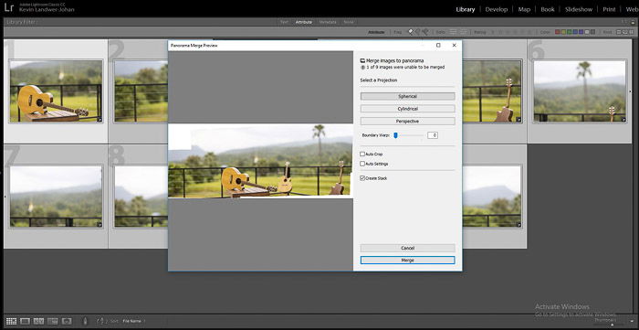 A screenshot of how to create a brenizer method panorama