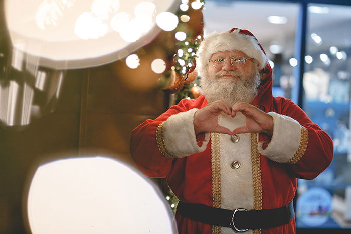 Santa portrait with bokeh lights background