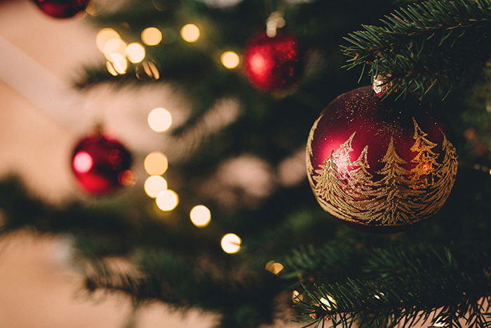 Atmospheric Christmas photography of a decorated tree