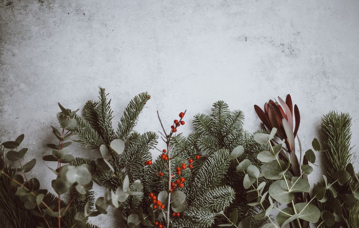 A christmas wreath flat lay