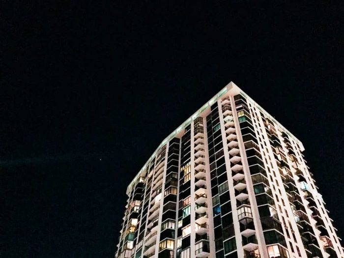 An architectural shot at night with an iPhone