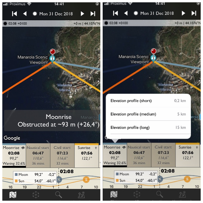 The Photographers Ephemeris information about the visibility of Moonrise.