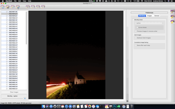 Screenshot of processing the images and Star Trails formation. StarStax review