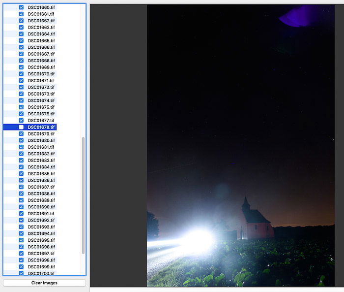 Screenshot of culling images in Starstax software