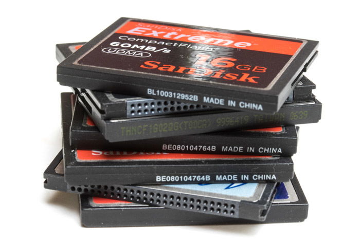 Photo of a stack of CF cards used in taking time lapse photos