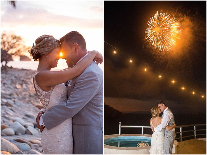 Destination wedding photography diptych of the couple embracing outdoors