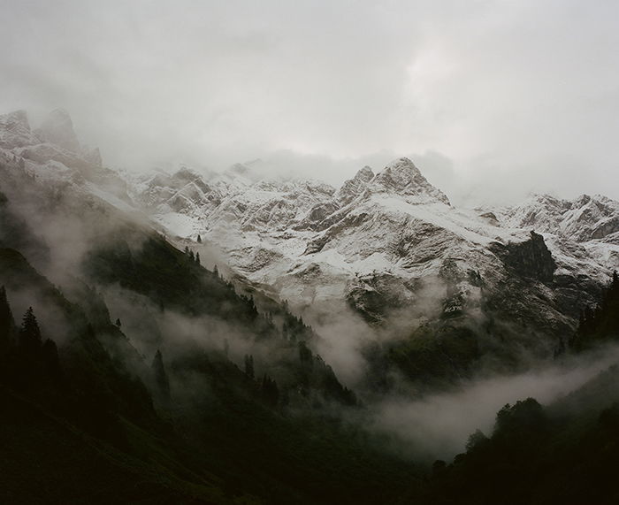 An analog photo of a stunning mountainous landscape