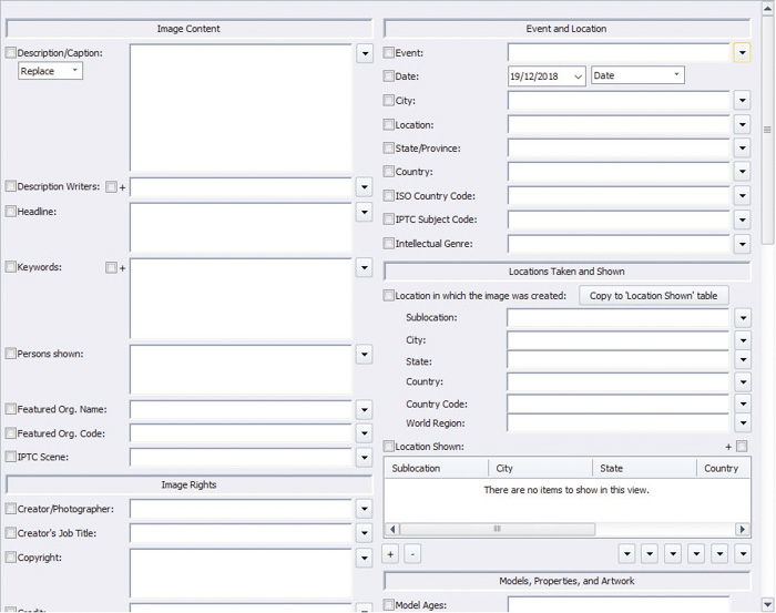 A screenshot of adding metadata to photos with Photo Mechanic