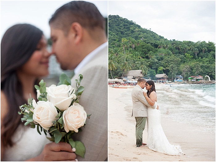 Destination wedding photography diptych of the couple embracing outdoors