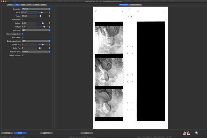 A screenshot of VueScan film scanning software interface