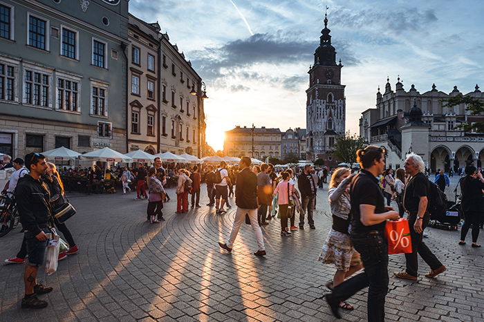 A busy street scene in Krakow - most beautiful cities in Europe