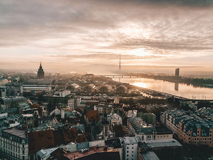 An aerial cityscape of Riga, Latvia - best european cities to visit