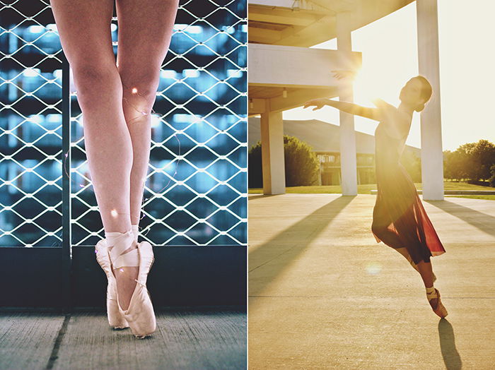 A dance photography diptych of a female ballet dancer