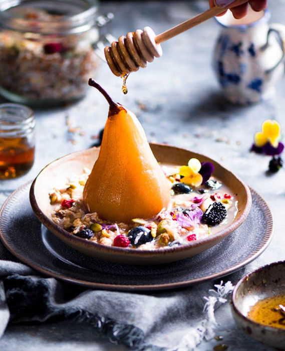 Homey drizzling onto a pear based dessert from Pearls of East blog