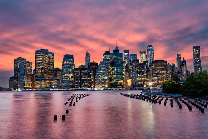 New York cityscape taken from Brooklyn Bridge Park.