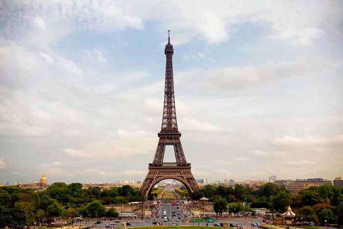 The Eiffel Tower as seen from the viewpoint at the Trocadero.