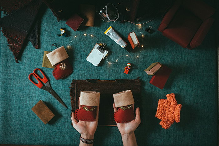 A flat lay photo of materials for puppet making