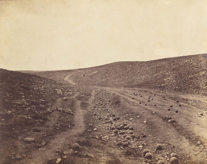 A monochrome landscape shot by Roger Fenton, 