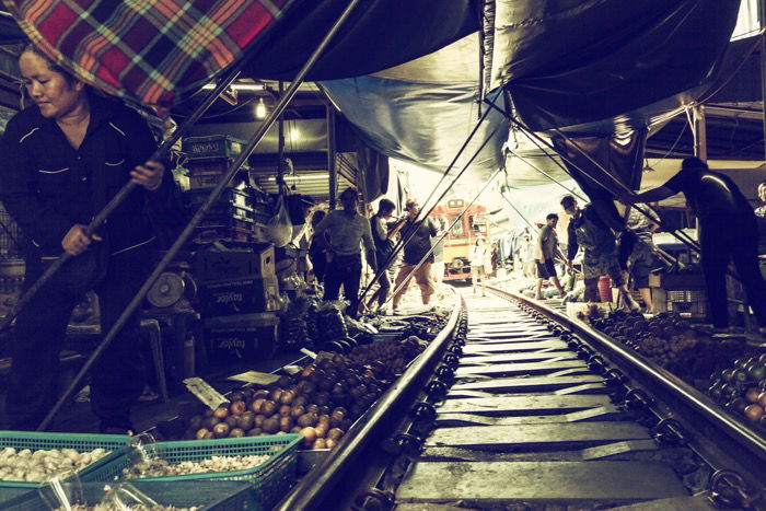 The interior of the famous train market, not too far from Bangkok