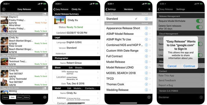 A screenshot of Easy Releases interface - best model release apps