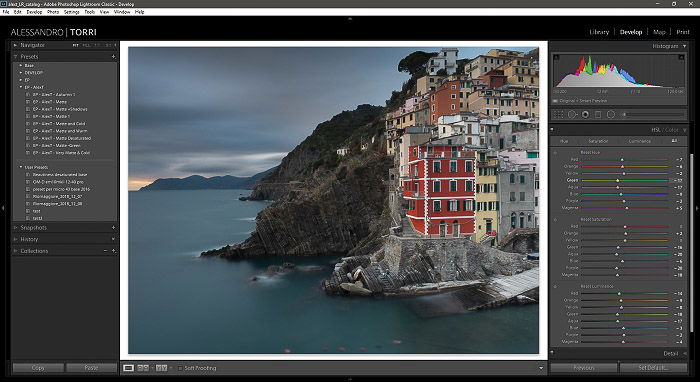 A screenshot of editing a photo of a coastal landscape in lightroom - how to use a color checker