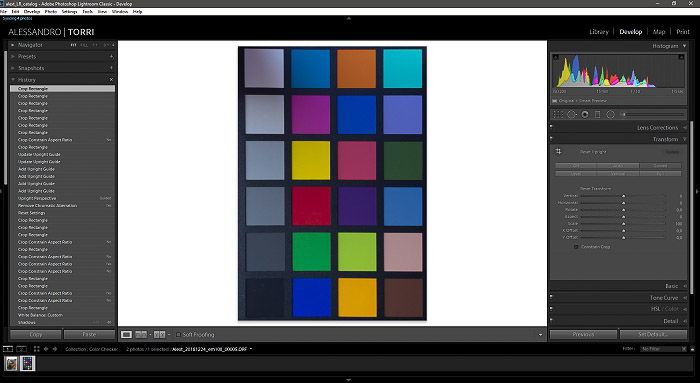 A screenshot of a cropped image of a color checker in Lightroom