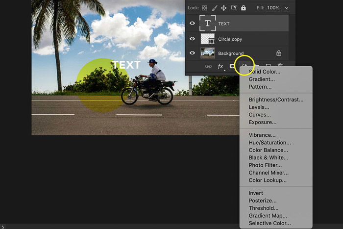 A screenshot of using the Photoshop layers panel - adjustment layer