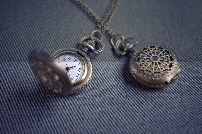 A close up product photography shot of a pocket watch after editing in Photoshop