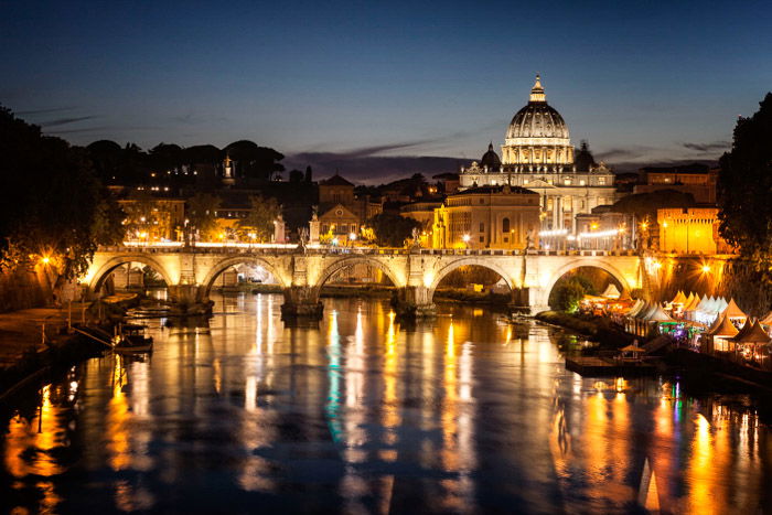 The view toward St Peter's Basilica from the river Tiber in rome