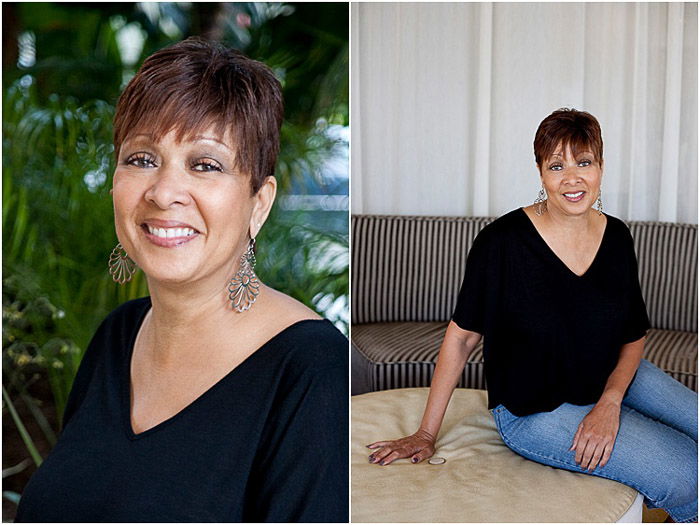 A female model posing for a diptych portrait 