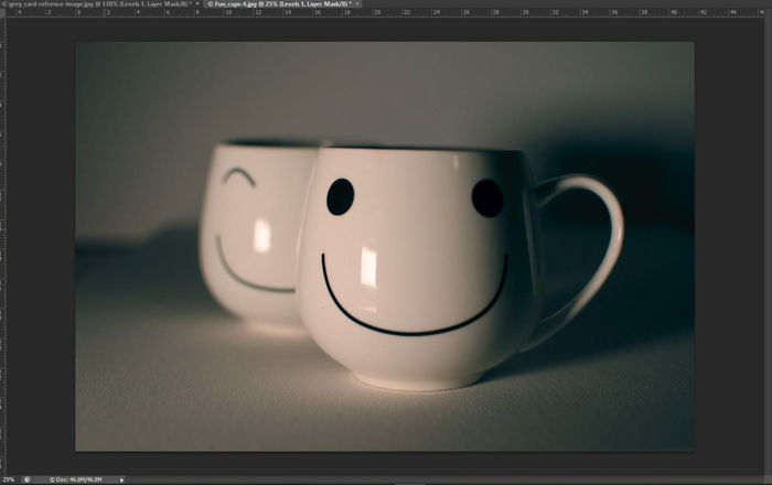 A screenshot showing how to do color correction in Photoshop with a grey card - resulting image