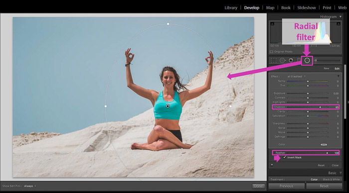 A screenshot showing how to remove Local Shadows With Lightroom Basic Tools