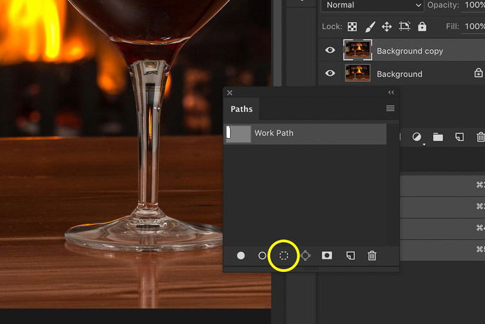 A screenshot showing how to convert a Path to a Selection in photoshop