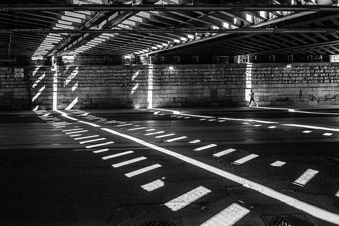 The interior of an industrial building, using Gestalt Theory's Law of Continuity of segregation as a composition tool