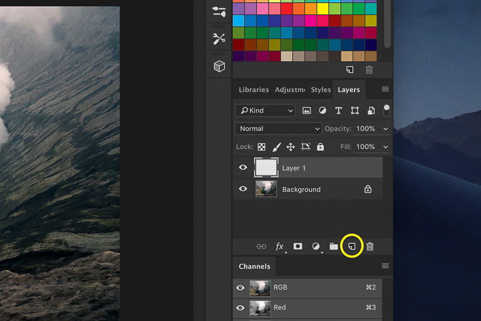 a screenshot showing how to add a new layer in Photoshop