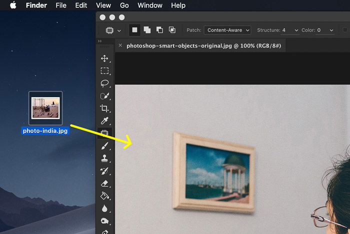 How to Use Photoshop Smart Objects - Drag your photo onto the art board