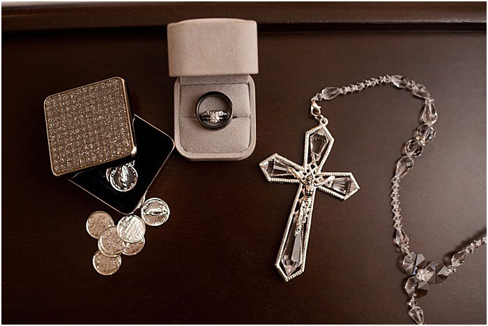 A flat lay still life of wedding jewelry 